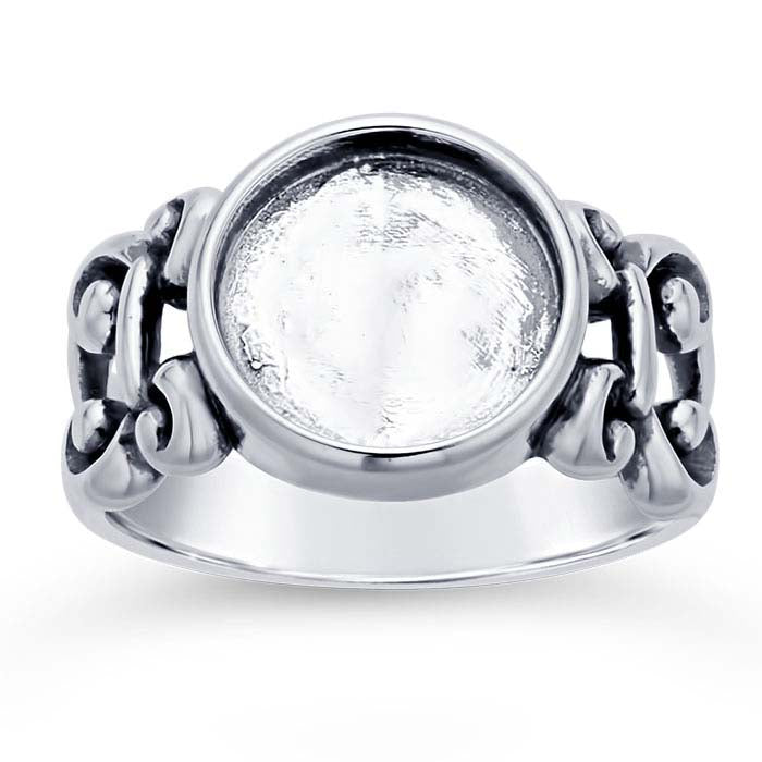 Sterling Silver Swirl 10mm Round Cabochon Ring Mounting