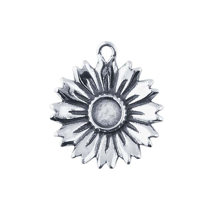 Sterling Silver Flower Component with 5mm Cabochon Mounting