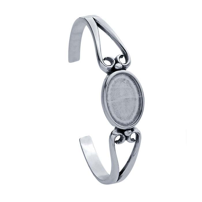Sterling Silver 18 x 13mm Oval Cuff Bracelet Mounting