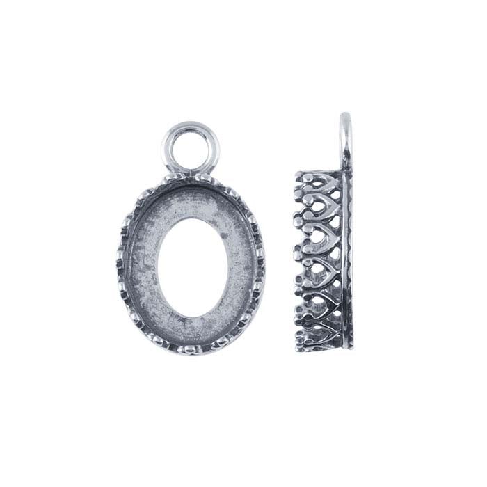 Sterling Silver Oxidized 10 x 8mm Oval Gallery Wire Cabochon Component Mounting