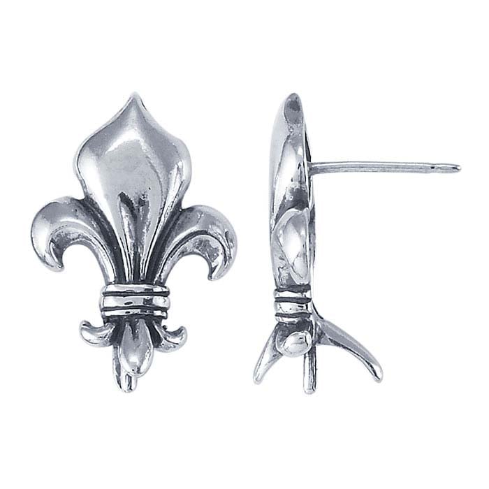 Sterling Silver Fleur-de-Lis 5.4mm Pearl Post Earring Mounting