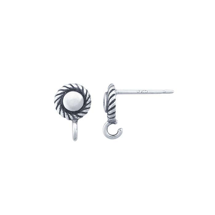 Sterling Silver Rope-Edge Post Earring with Open Ring