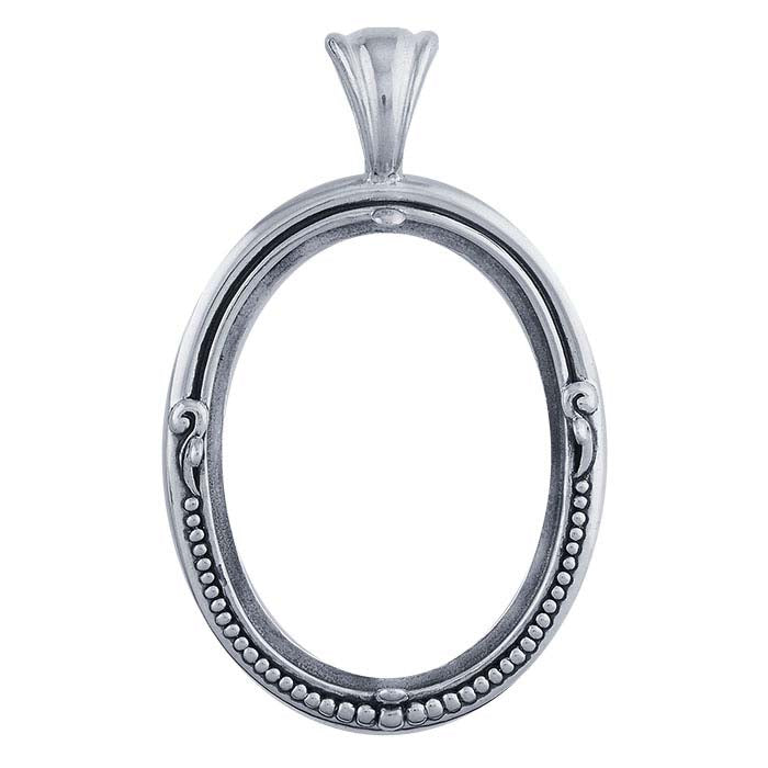 Sterling Silver Beaded Oval Cabochon Pendant Mounting