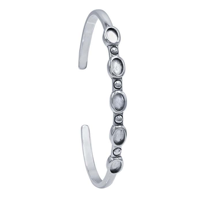 Sterling Silver Five-Stone Oval Cuff Bracelet Mounting