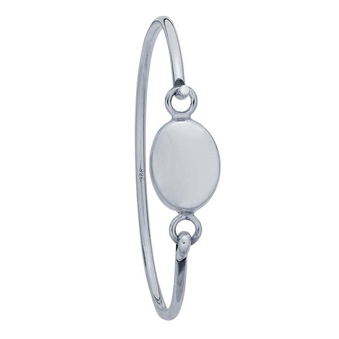 Sterling Silver Bangle Bracelet with Oval Plaque