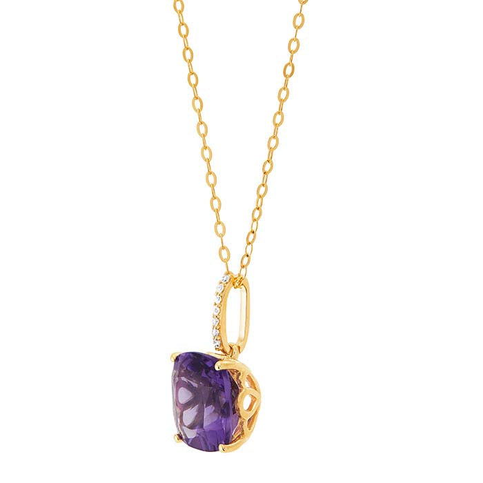 14K Yellow Gold Amethyst- & Diamond-Set Necklace