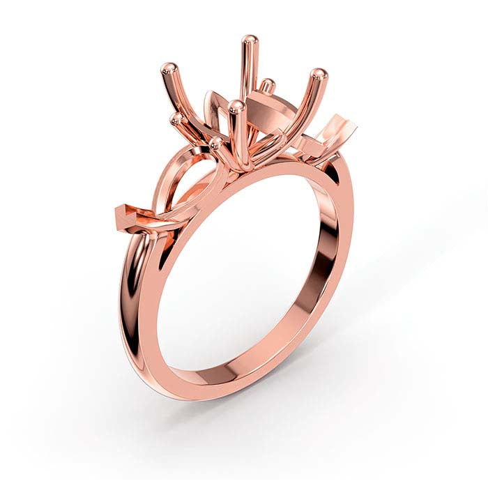14K Rose Gold Round & Pear Stone Ring Mounting