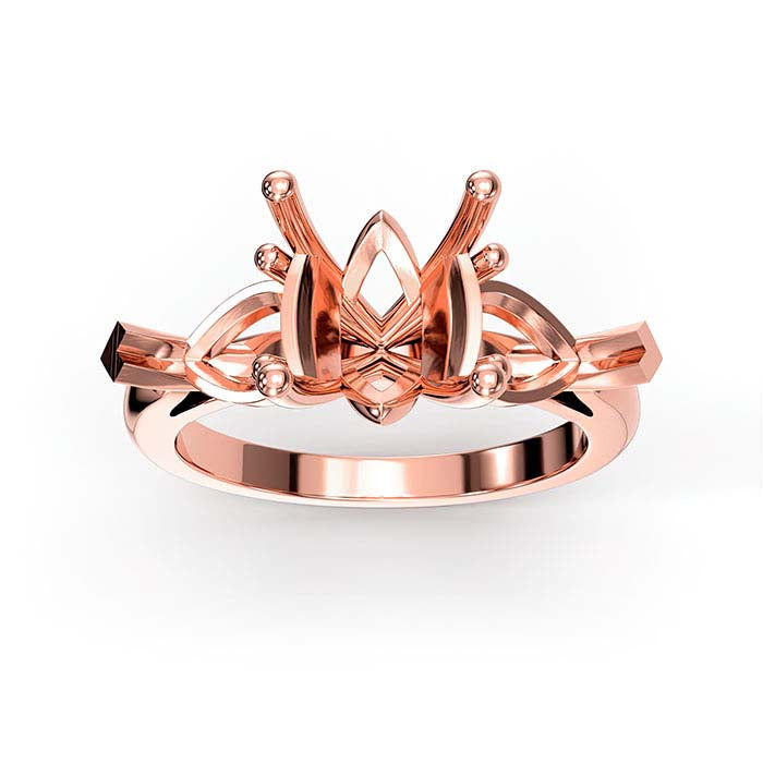 14K Rose Gold Round & Pear Stone Ring Mounting