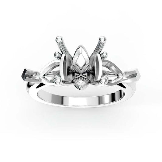 14K White Gold Round & Pear Stone Ring Mounting