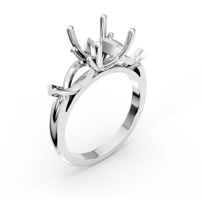 14K White Gold Round & Pear Stone Ring Mounting