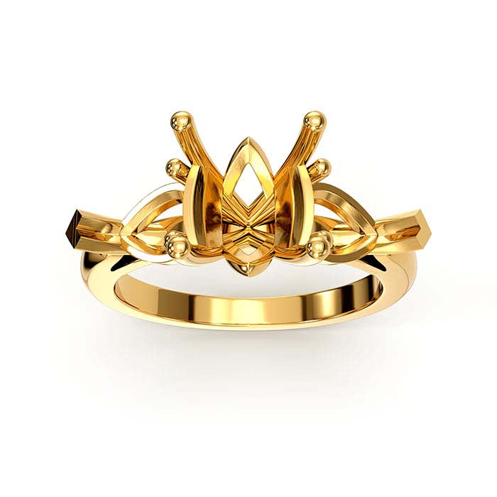 18K Yellow Gold Round & Pear Stone Ring Mounting