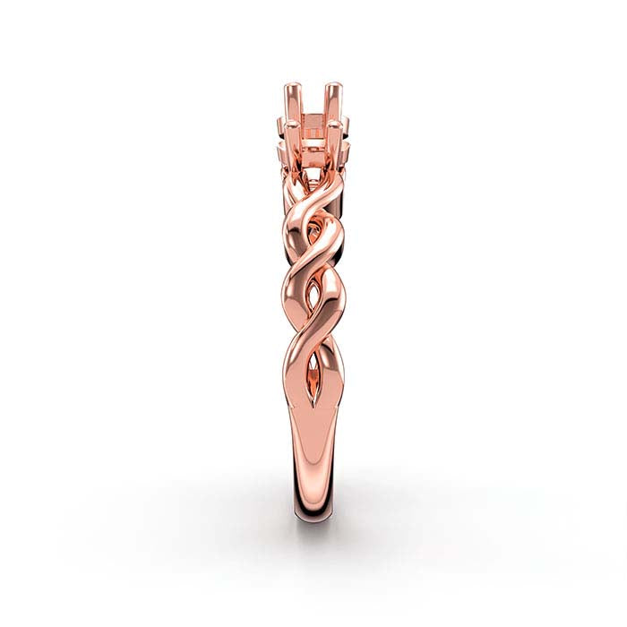 14K Rose Gold Round Three Stone Ring Mounting
