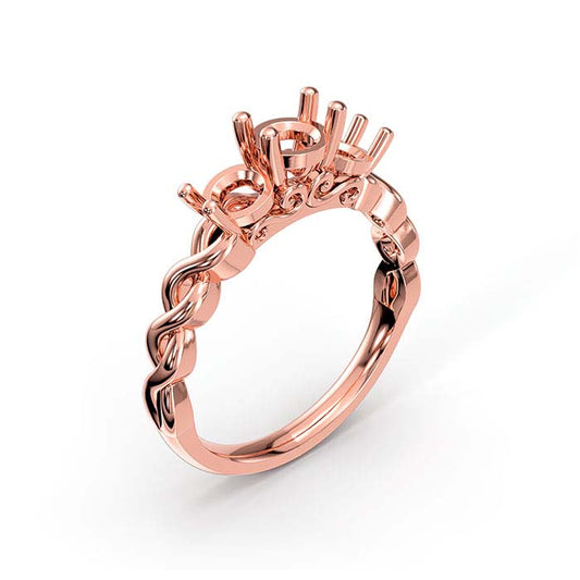 14K Rose Gold Round Three Stone Ring Mounting