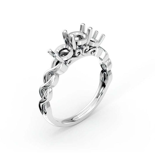 14K White Gold Round Three Stone Ring Mounting