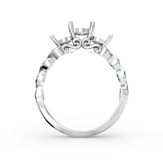 14K White Gold Round Three Stone Ring Mounting