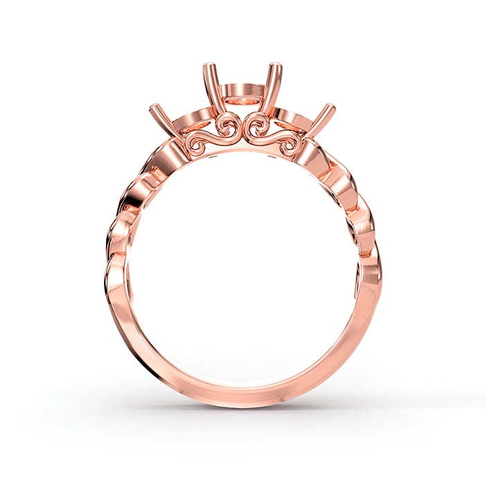 18K Rose Gold Round Three Stone Ring Mounting