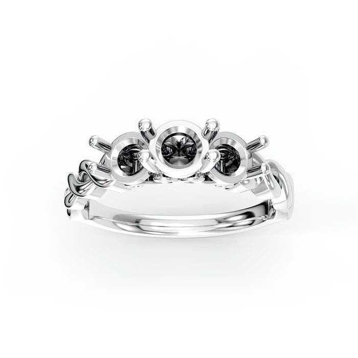 18K White Gold Round Three Stone Ring Mounting