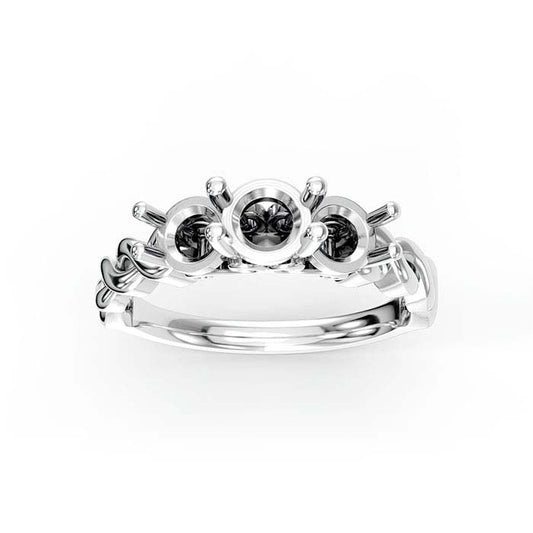 18K White Gold Round Three Stone Ring Mounting
