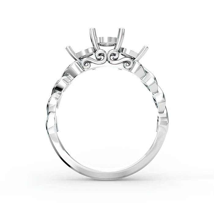 18K White Gold Round Three Stone Ring Mounting