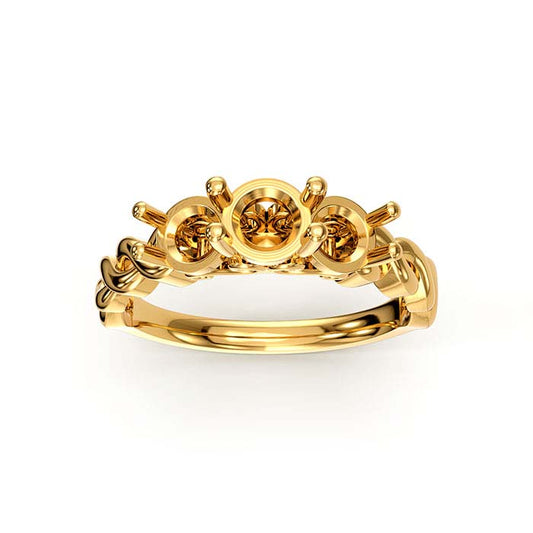 18K Yellow Gold Round Three Stone Ring Mounting
