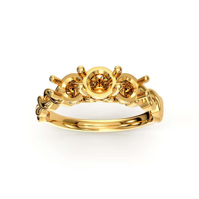 18K Yellow Gold Round Three Stone Ring Mounting