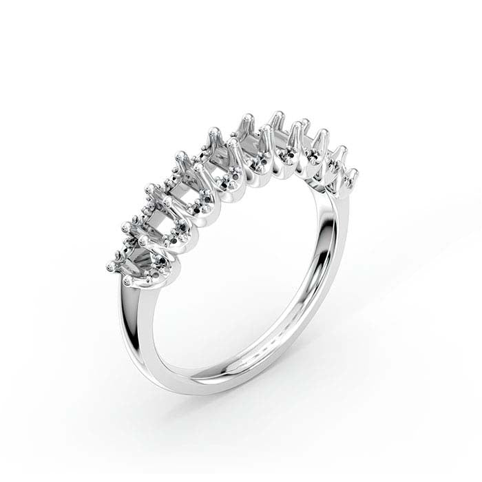 14K White Gold 4 x 2.5mm Oval Nine Stone Ring Mounting