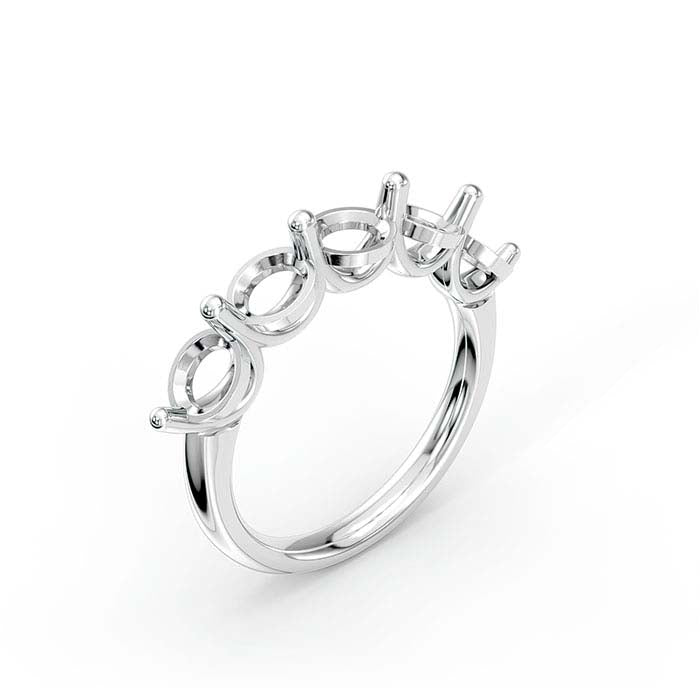 14K White Gold 5mm Round Five Stone Ring Mounting
