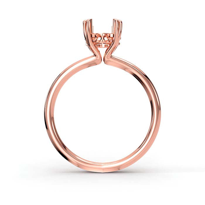 14K Rose Gold 6.5mm Round Halo Double-Prong Stone Ring Mounting