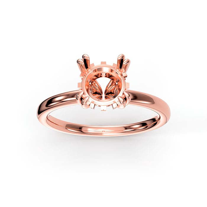 14K Rose Gold 6.5mm Round Halo Double-Prong Stone Ring Mounting