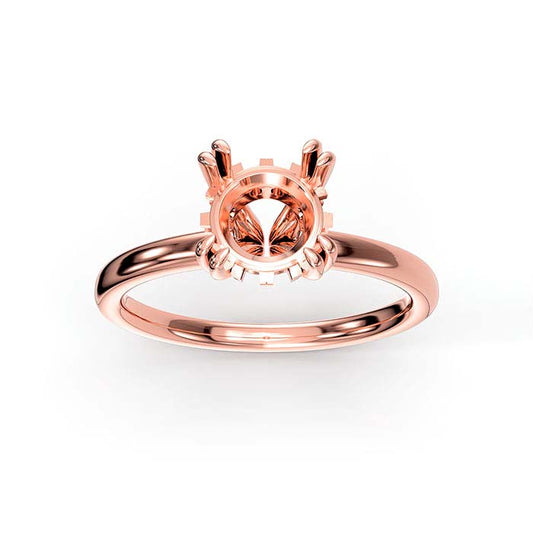 14K Rose Gold 6.5mm Round Halo Double-Prong Stone Ring Mounting