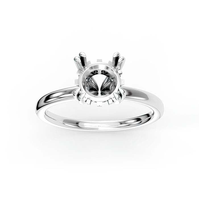 14K White Gold 6.5mm Round Halo Double-Prong Stone Ring Mounting