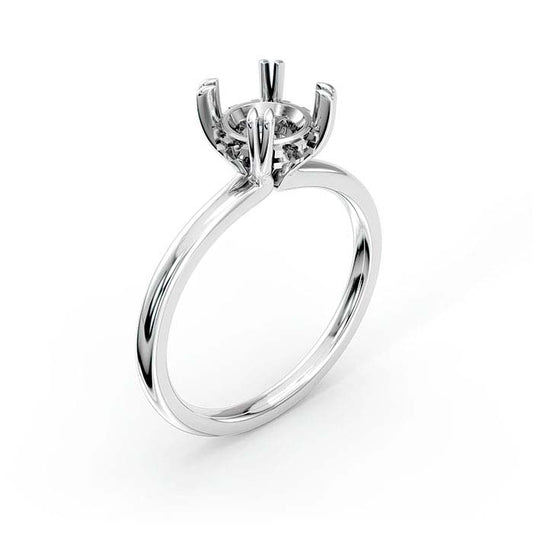 14K White Gold 6.5mm Round Halo Double-Prong Stone Ring Mounting