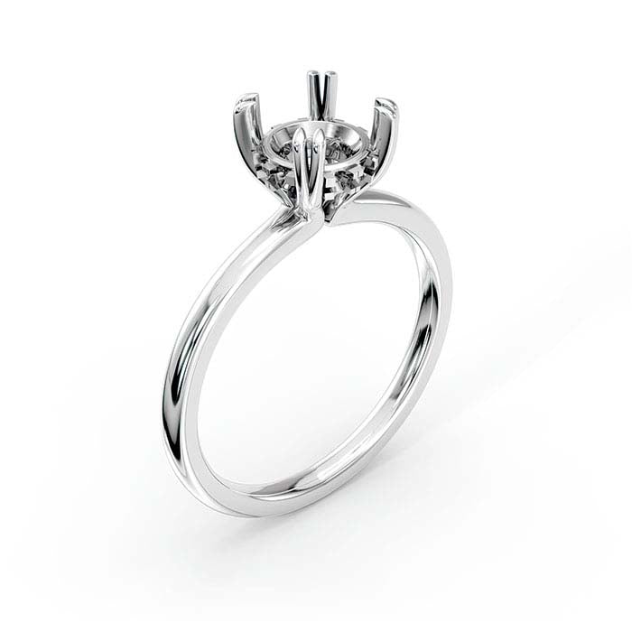 14K White Gold 6.5mm Round Halo Double-Prong Stone Ring Mounting