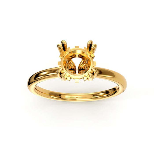 14K Yellow Gold 6.5mm Round Halo Double-Prong Stone Ring Mounting