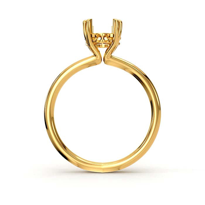 18K Yellow Gold 6.5mm Round Halo Double-Prong Stone Ring Mounting