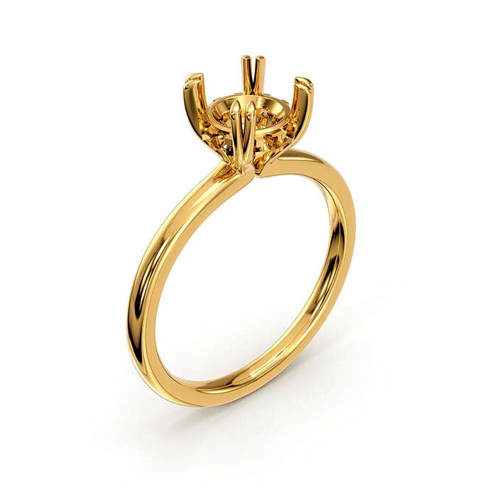 18K Yellow Gold 6.5mm Round Halo Double-Prong Stone Ring Mounting