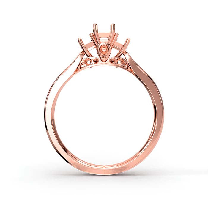 14K Rose Gold Emerald-Cut & Round Multi Stone Ring Mounting