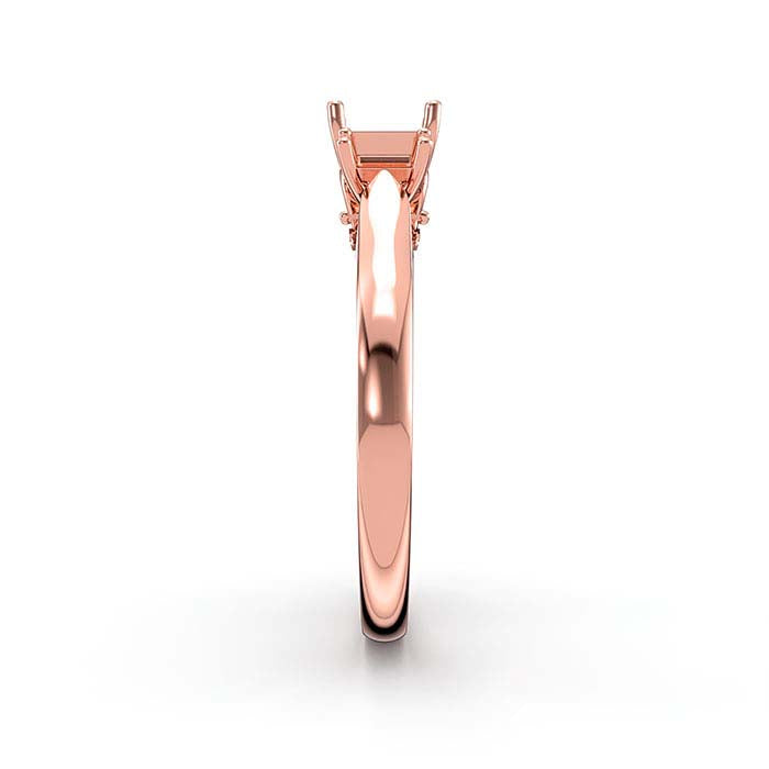 14K Rose Gold Emerald-Cut & Round Multi Stone Ring Mounting