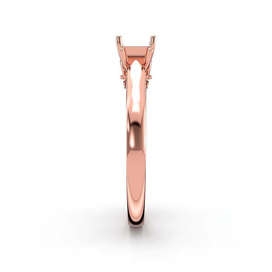 14K Rose Gold Emerald-Cut & Round Multi Stone Ring Mounting