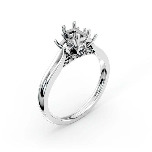 18K White Gold Emerald-Cut & Round Multi Stone Ring Mounting