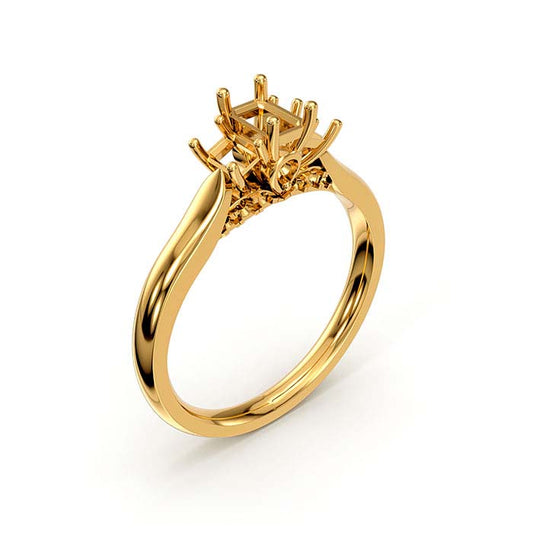 18K Yellow Gold Emerald-Cut & Round Multi Stone Ring Mounting