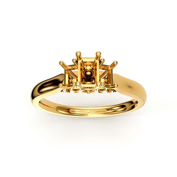 18K Yellow Gold Emerald-Cut & Round Multi Stone Ring Mounting