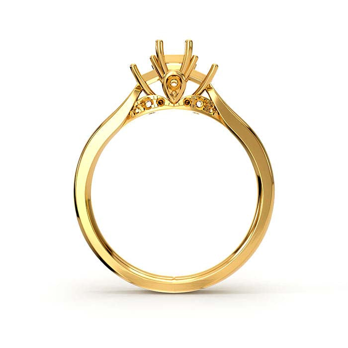 18K Yellow Gold Emerald-Cut & Round Multi Stone Ring Mounting