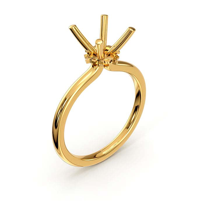 14K Yellow Gold 6.5mm Round Halo Stone Ring Mounting