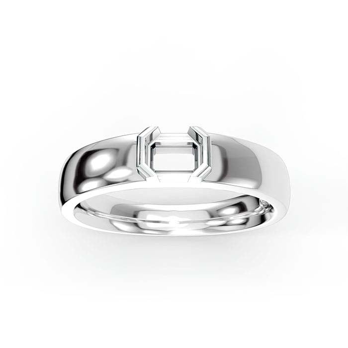 14K White Gold 5 x 4mm Emerald-Cut Solitaire Stone Ring Mounting