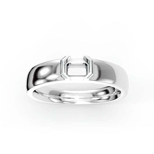 14K White Gold 5 x 4mm Emerald-Cut Solitaire Stone Ring Mounting