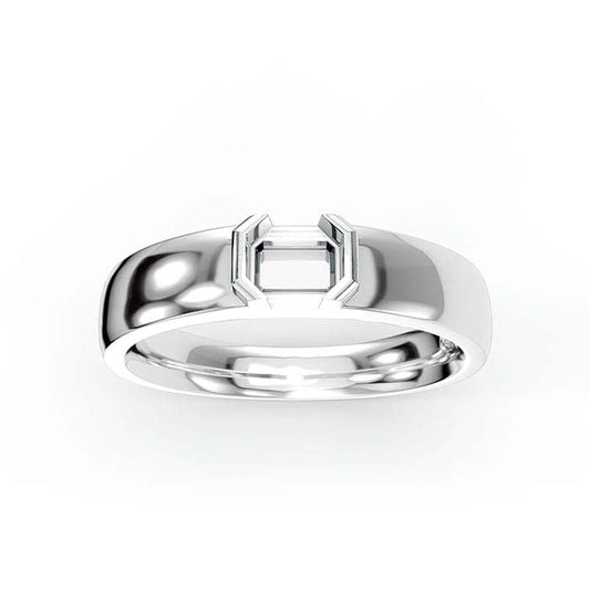 14K White Gold 5 x 4mm Emerald-Cut Solitaire Stone Ring Mounting