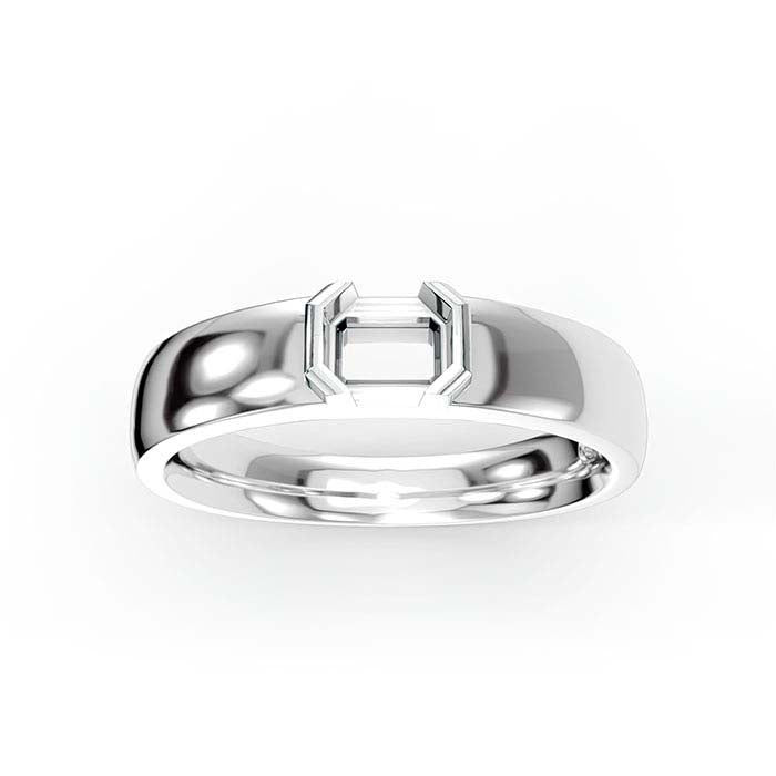 18K White Gold 5 x 4mm Emerald-Cut Solitaire Stone Ring Mounting