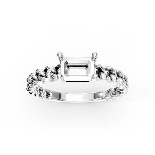 14K White Gold 7 x 5mm Emerald-Cut Stone Ring Mounting
