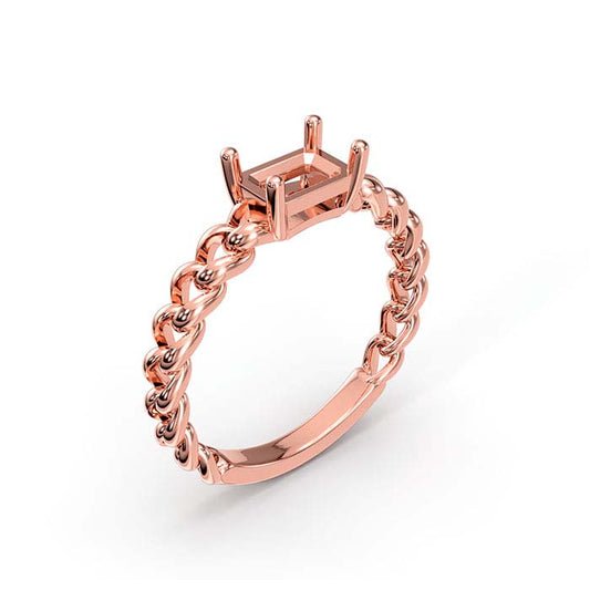 18K Rose Gold 7 x 5mm Emerald-Cut Stone Ring Mounting